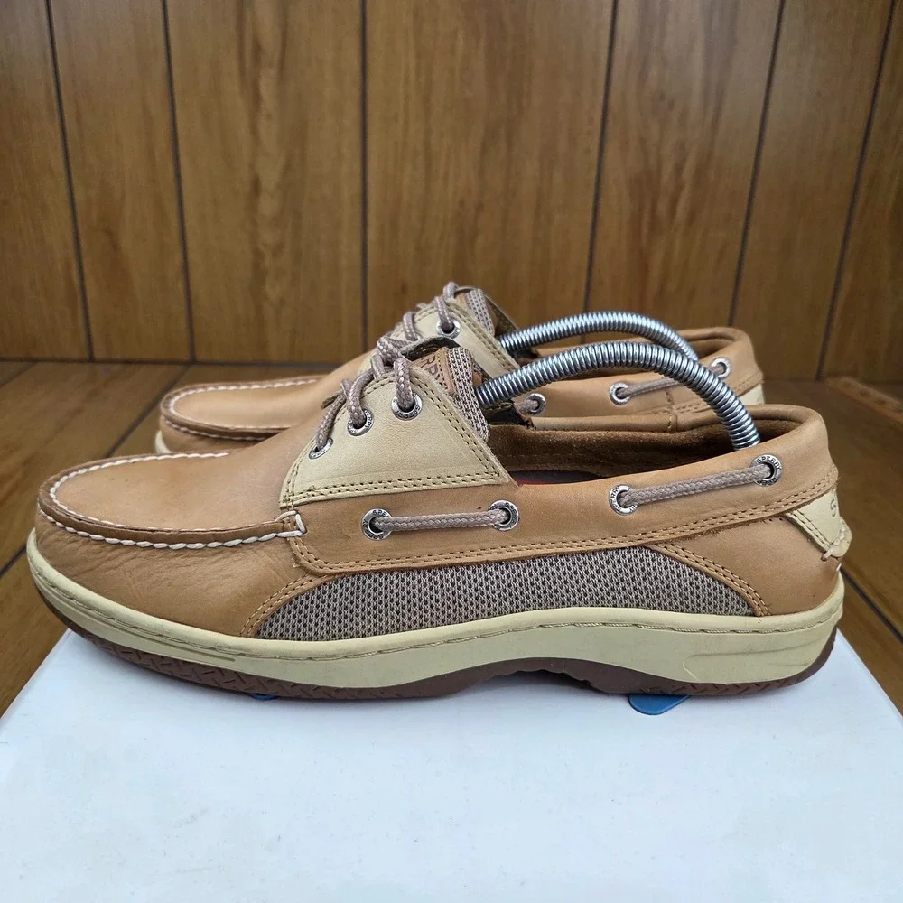 Sperry Top-Sider Mens Billfish 3-Eye Boat Shoes Tan Leather Mesh 0799023 10M